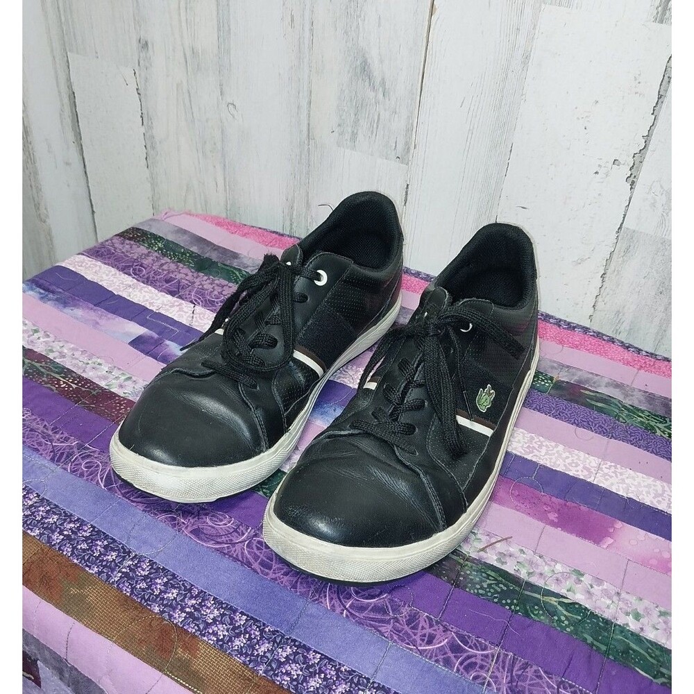 Lacoste Novas Ct Mens Sz 13 Black Leather Sneaker Shoes Low Top Lace Up